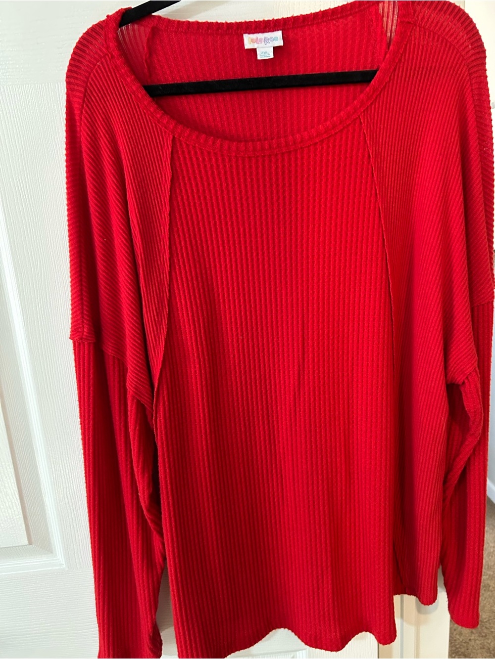 LuLaRoe 2X Red Ribbed Thermal Long Sleeve Tee